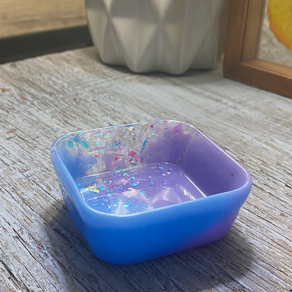 Jewelry Tray - Purple + Blue + Rainbow Iridescent Confetti - Square Dish - Picture 4 of 16
